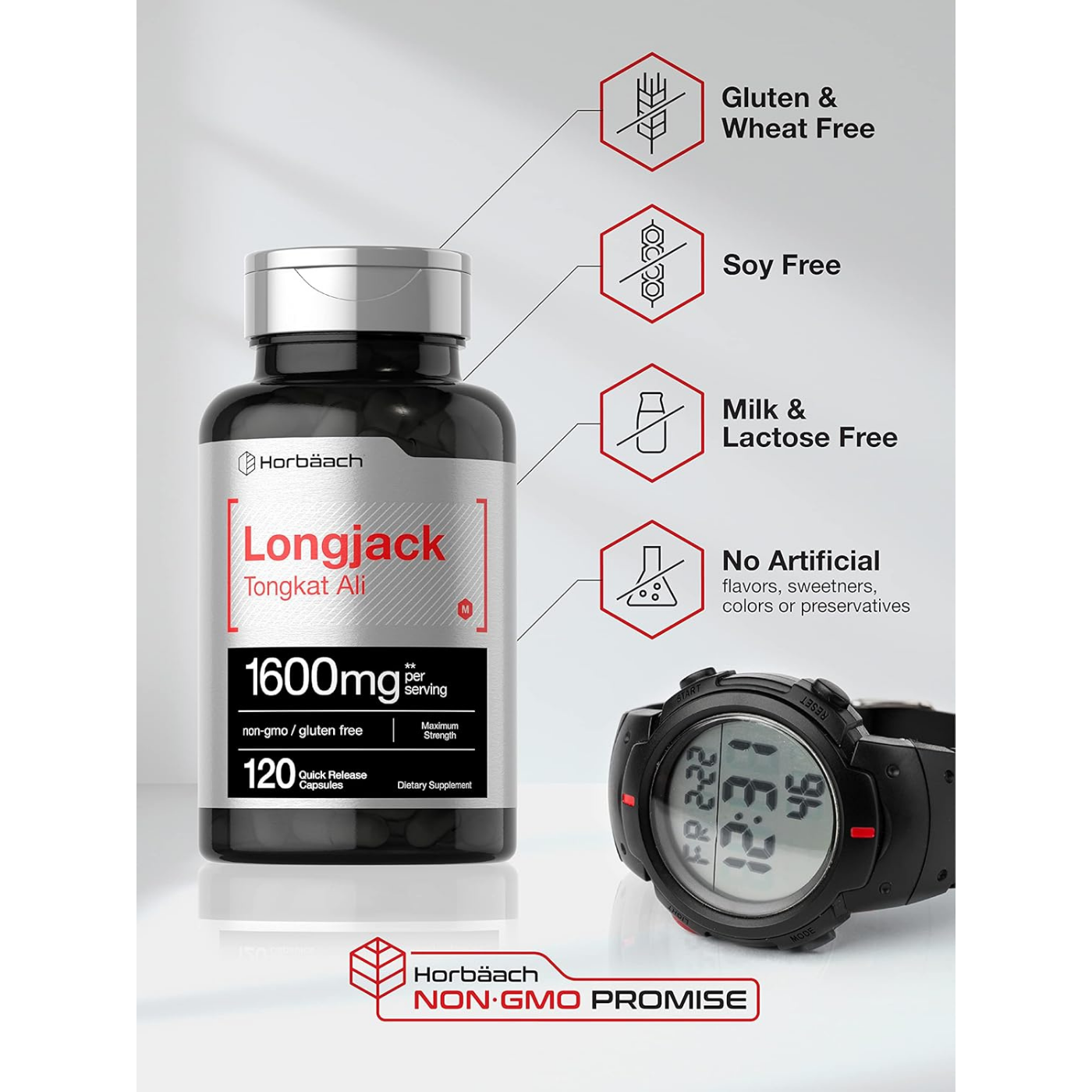 Horbäach Longjack Tongkat Ali 1600mg 120 Capsules for Men and Women