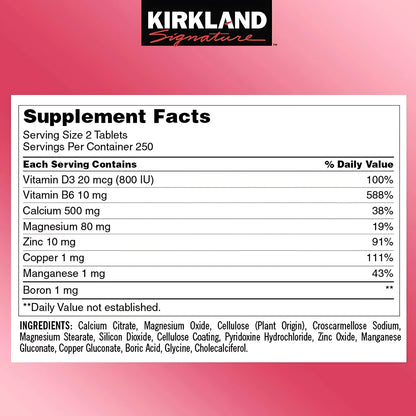 Kirkland Signature Calcium Citrate Magnesium & Zinc with D3 500 Tablets