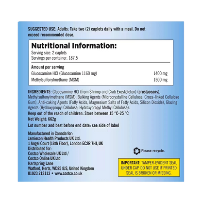 Kirkland Signature Glucosamine HCI with MSM 375 Tablets