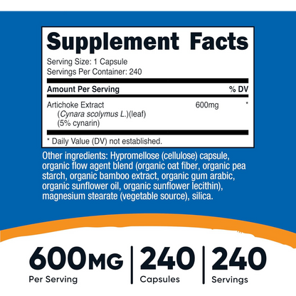 Nutricost Artichoke Extract – 600 mg – 240 Vegetarian Capsules – for Digestive Health & Liver Support