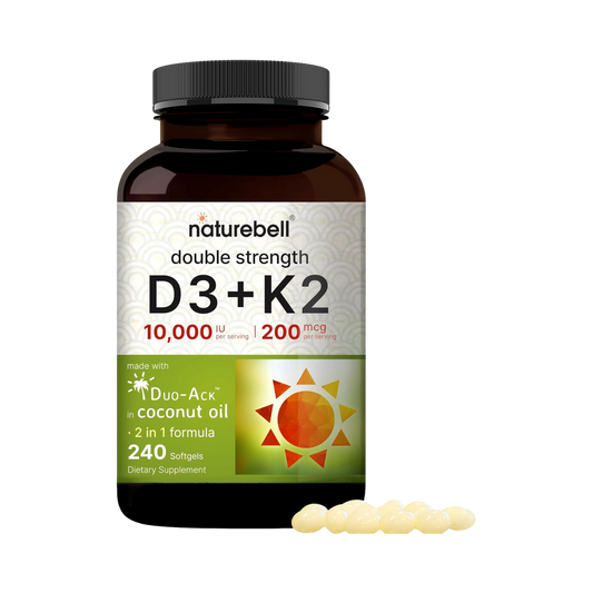 NatureBell Double Strength D3+K2 (10,000 IU Vitamin D + 200 mcg Vitamin K, 240 softgels)