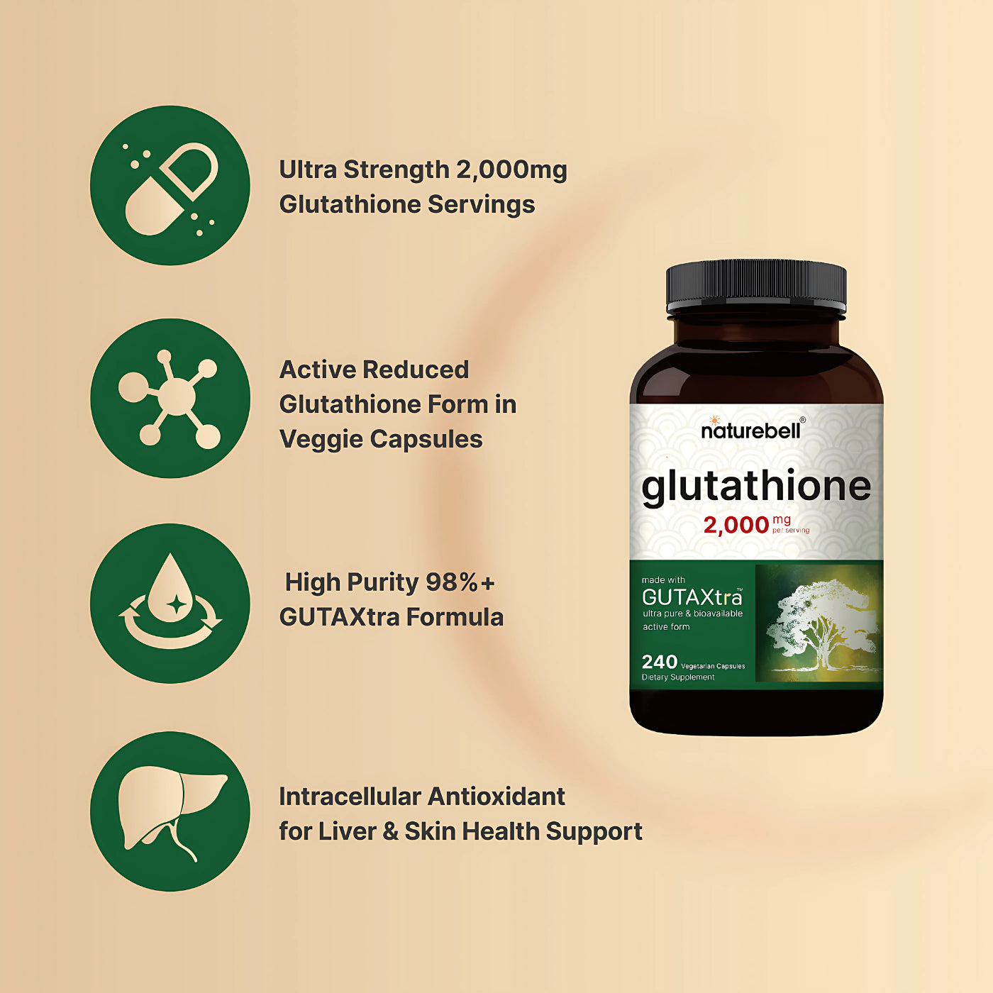 NatureBell Glutathione 2000 mg 240 Veg Capsules