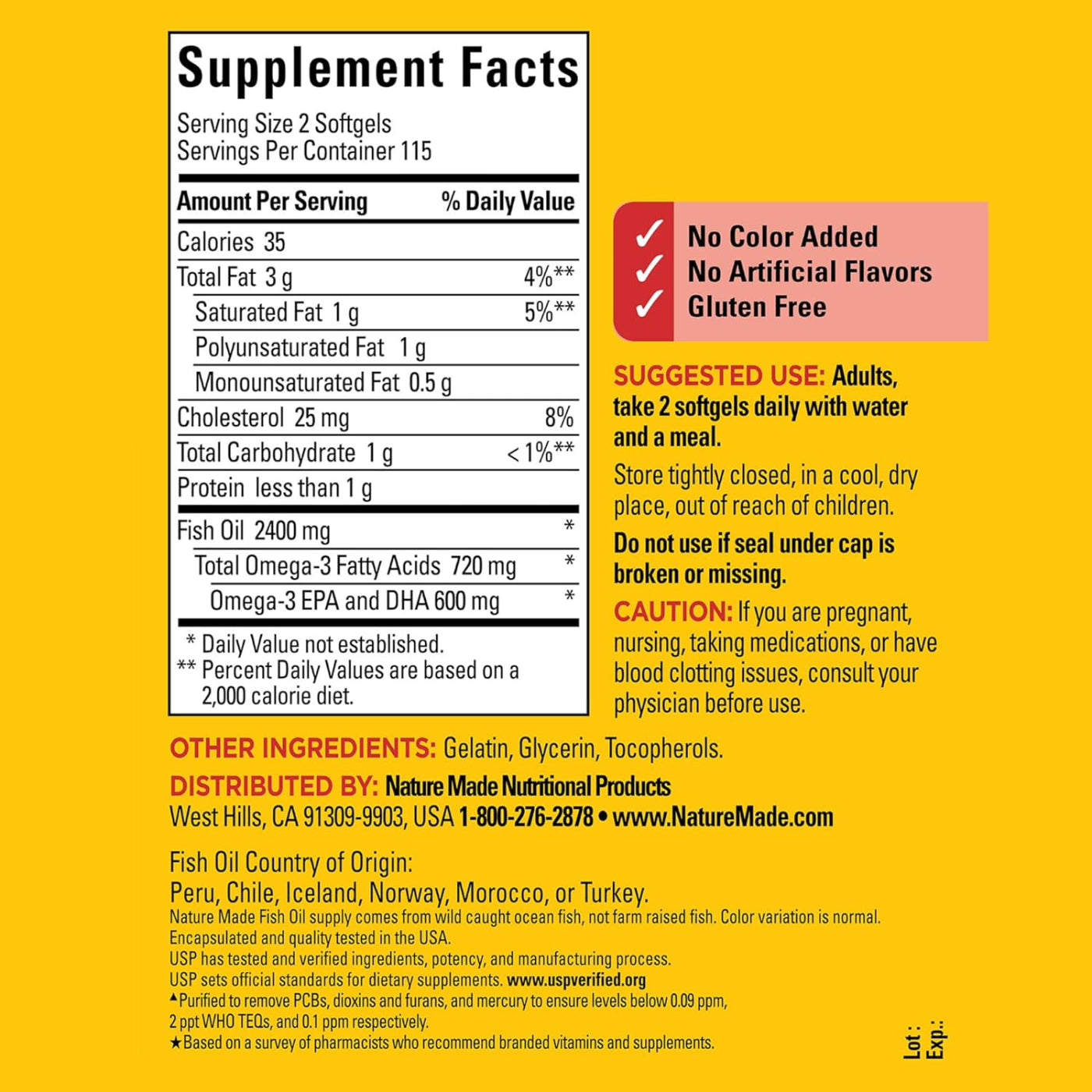 Nature Made Fish Oil 1200mg Omega-3 360mg 300 Softgels