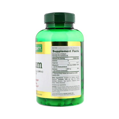 Nature’s Bounty Calcium Plus Vitamin D3 (1,200 mg) – 120 softgels