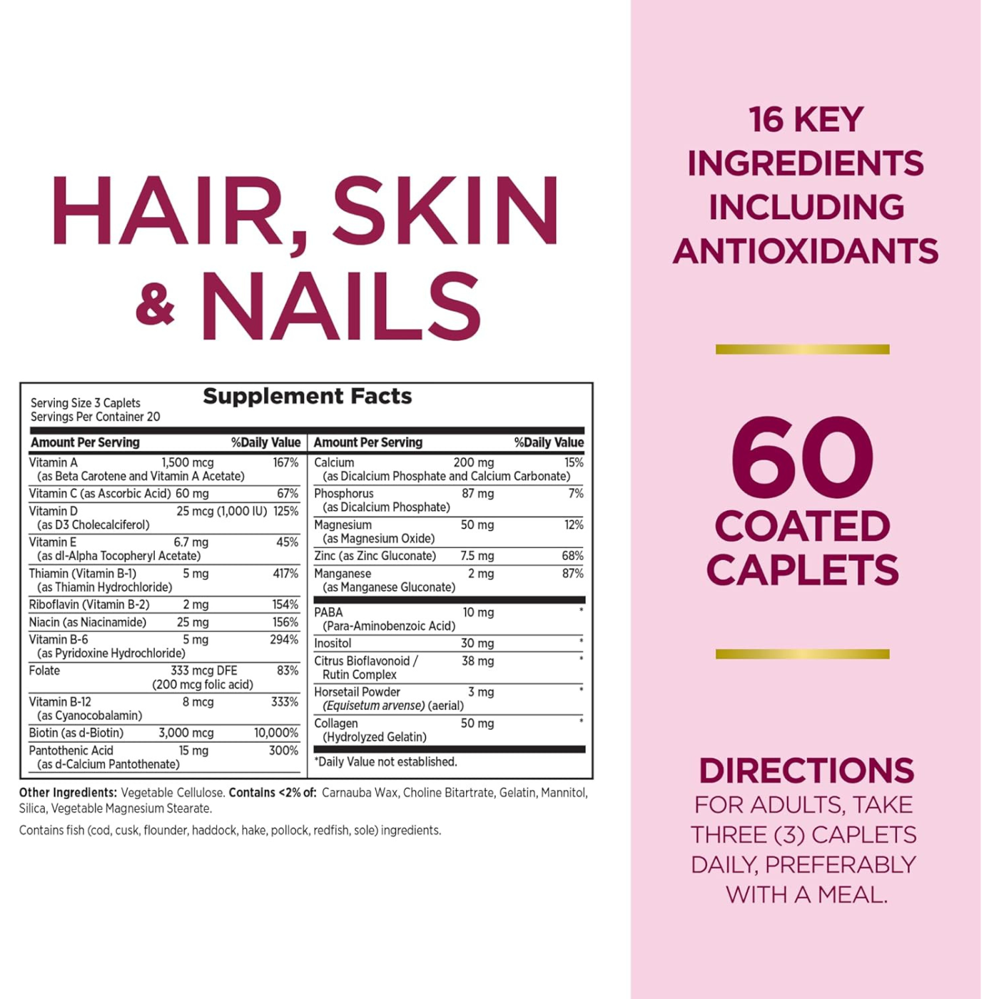 Nature’s Bounty Hair, Skin & Nails Multivitamin with Biotin (3,000 mcg) – 60 capsules