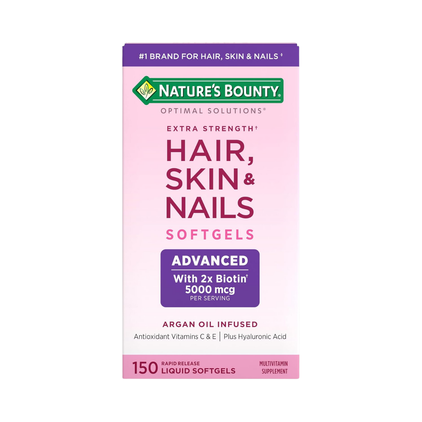 Nature’s Bounty Hair, Skin & Nails Multivitamin with Biotin (5,000 mcg) – 150, 250 Softgels
