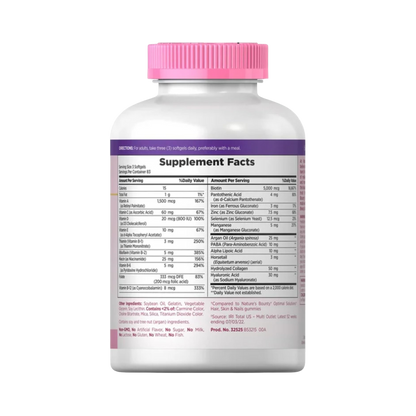 Nature’s Bounty Hair, Skin & Nails Multivitamin with Biotin (5,000 mcg) – 150, 250 Softgels