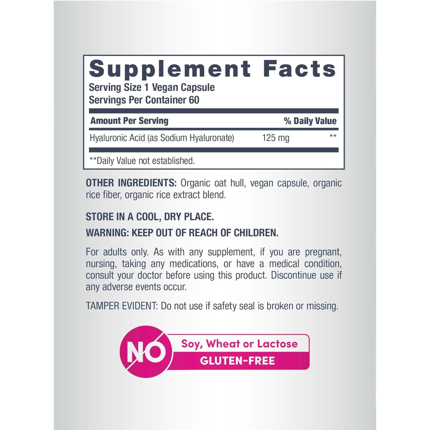 Neocell Hyaluronic Acid Daily Hydration for Skin Hydration & Suppleness 125mg 60 Capsules