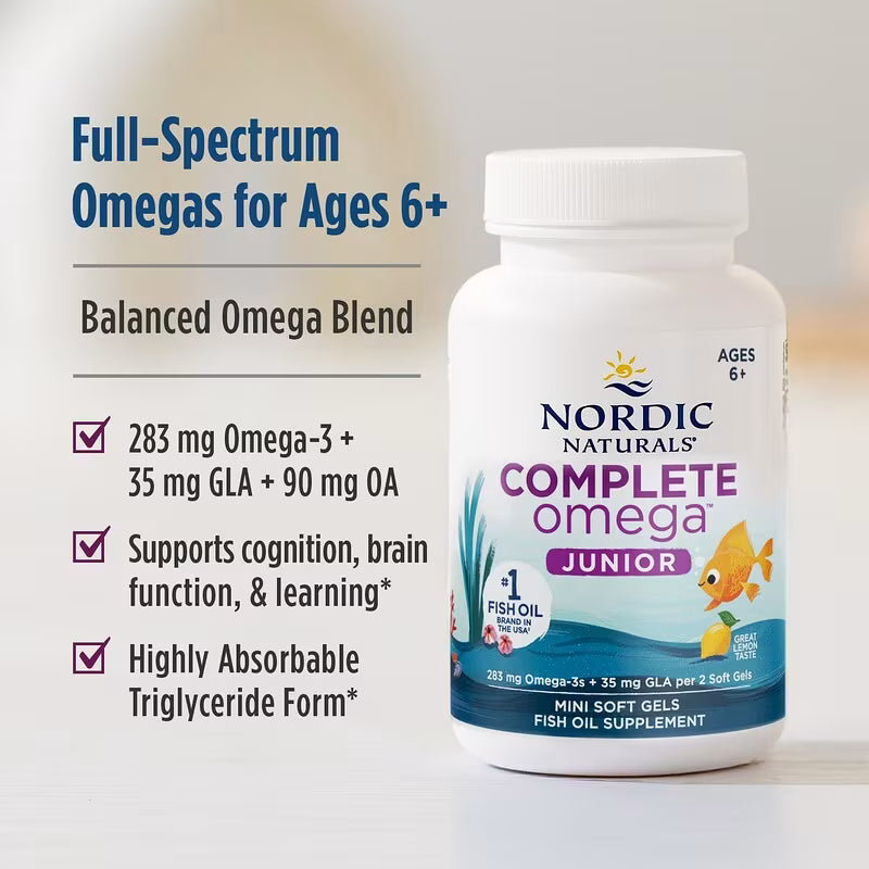 Nordic Naturals, Complete Omega™ Junior, Ages 6+, Lemon, 90 Mini Soft Gels