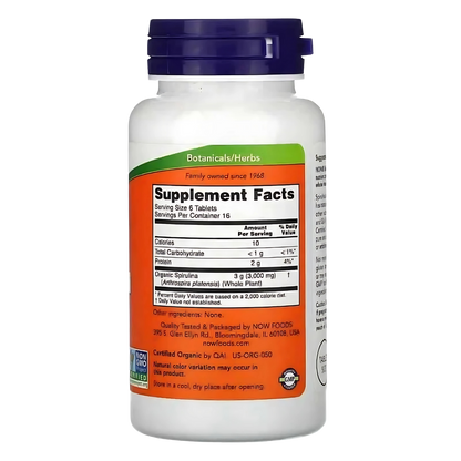 Now Certified Organic Spirulina 500 mg Tablets
