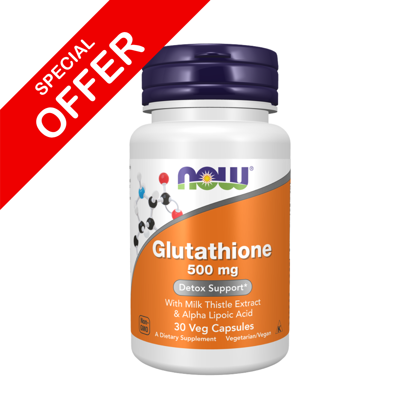 Now Glutathione 500 mg 30 Veg Capsules