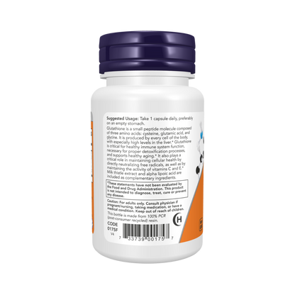 Now Glutathione 500 mg 30 Veg Capsules