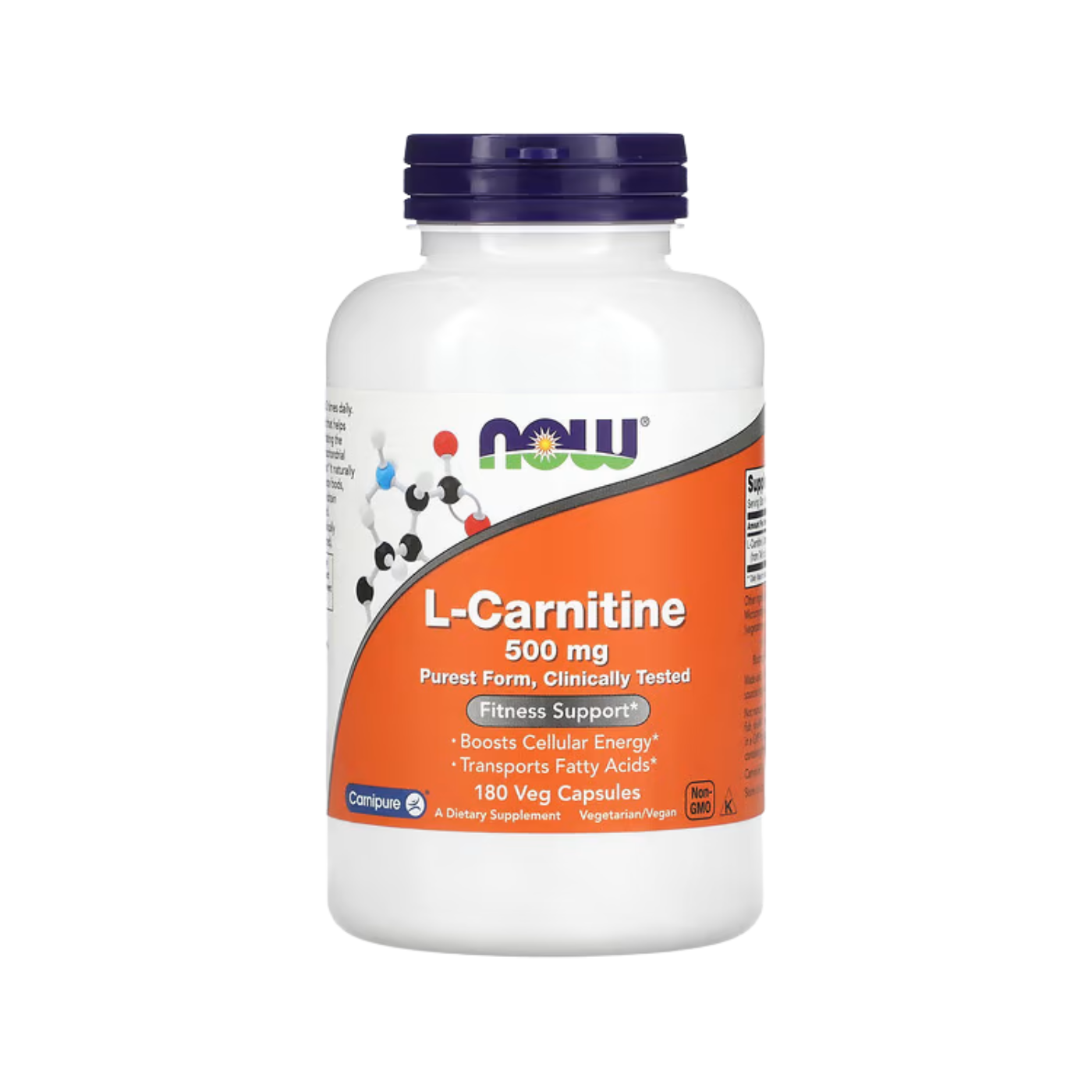 Now L-Carnitine 500mg 180 Veg Capsules Purest Form Amino Acid Fitness Support