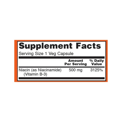 Now Niacinamide 500 mg Vitamin B3, No Flush 100 Veg Caps