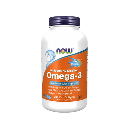 Now Omega-3 1000mg 100, 200, 500 Softgels Fish Oil 180 EPA / 120 DHA Cardiovascular Support