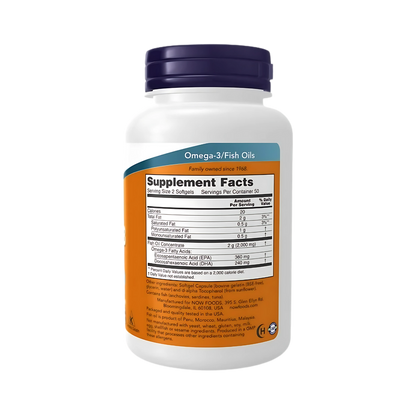 Now Omega-3 1000mg 100, 200, 500 Softgels Fish Oil 180 EPA / 120 DHA Cardiovascular Support