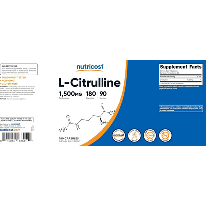Nutricost L-Citrulline 1500mg 180 Capsules
