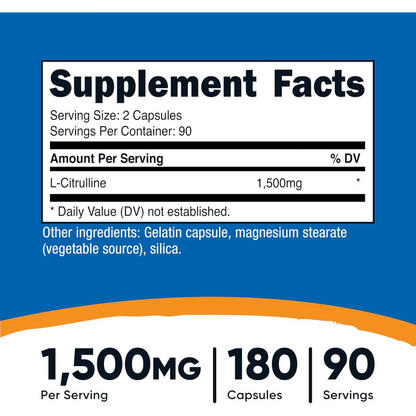 Nutricost L-Citrulline 1500mg 180 Capsules