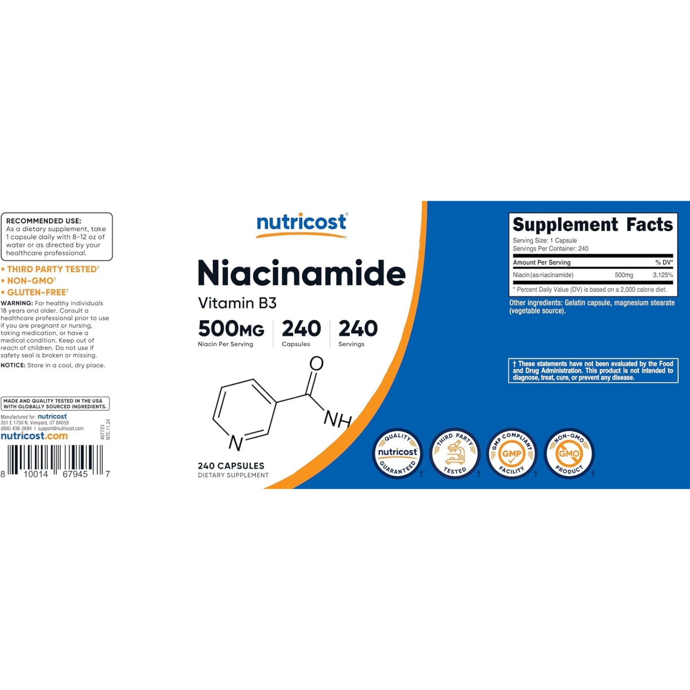 Nutricost Niacinamide (500 mg) – 240 capsules