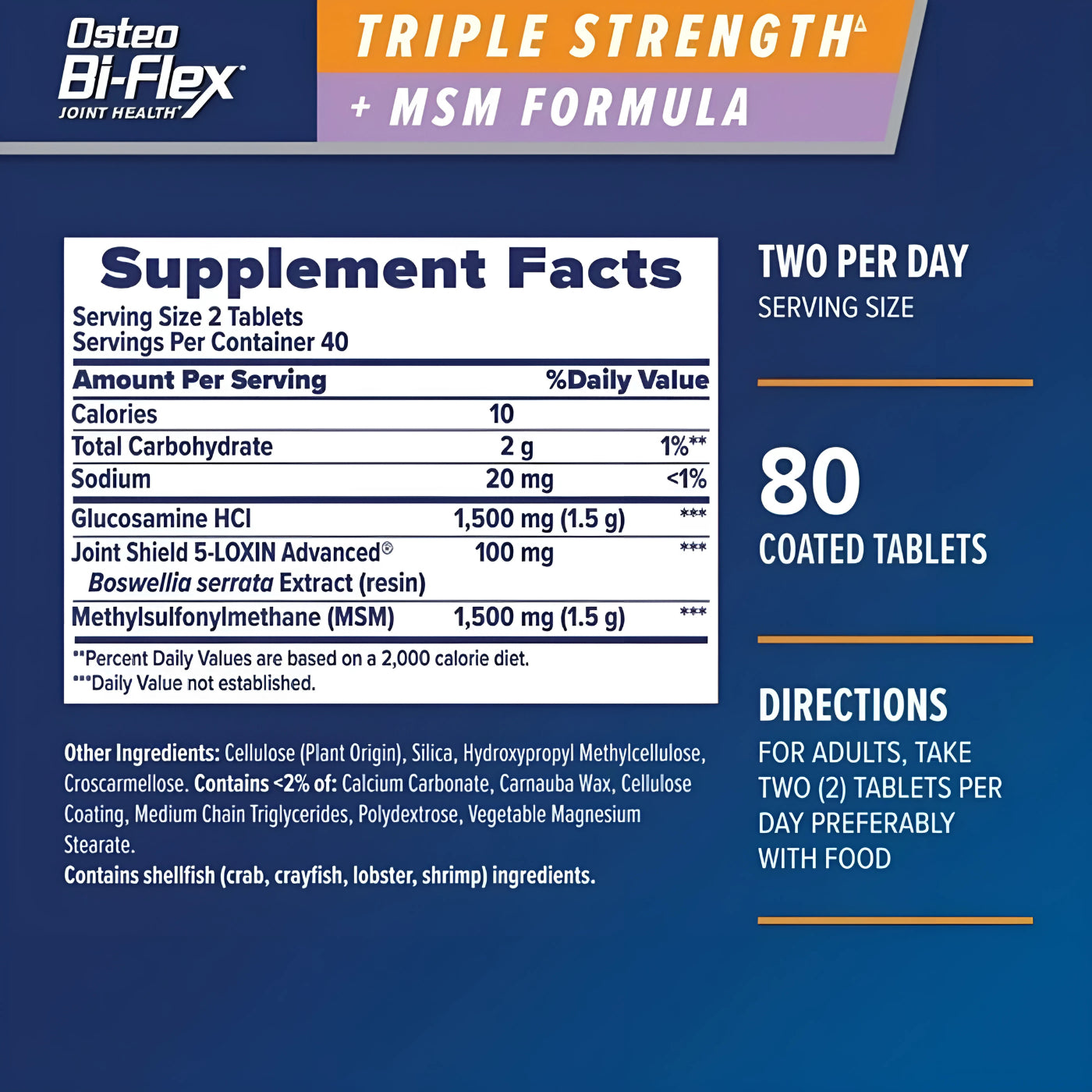 Osteo Bi-Flex, Joint H, Triple Strength + MSM Formula 80 Coated Tablets
