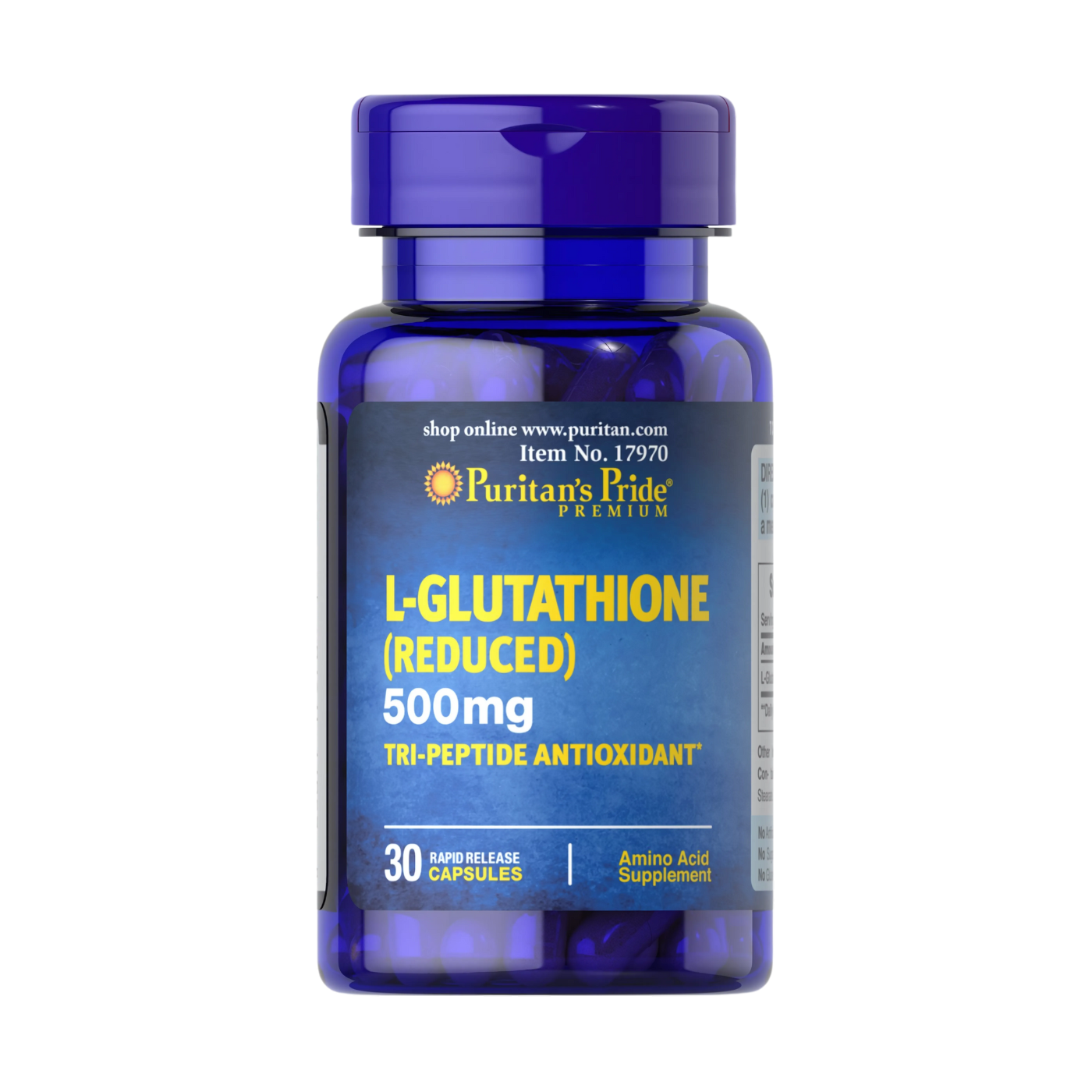 Puritan's Pride L-Glutathione (Reduced) 500 mg Tri-Peptide AntiOxident 30 Caps