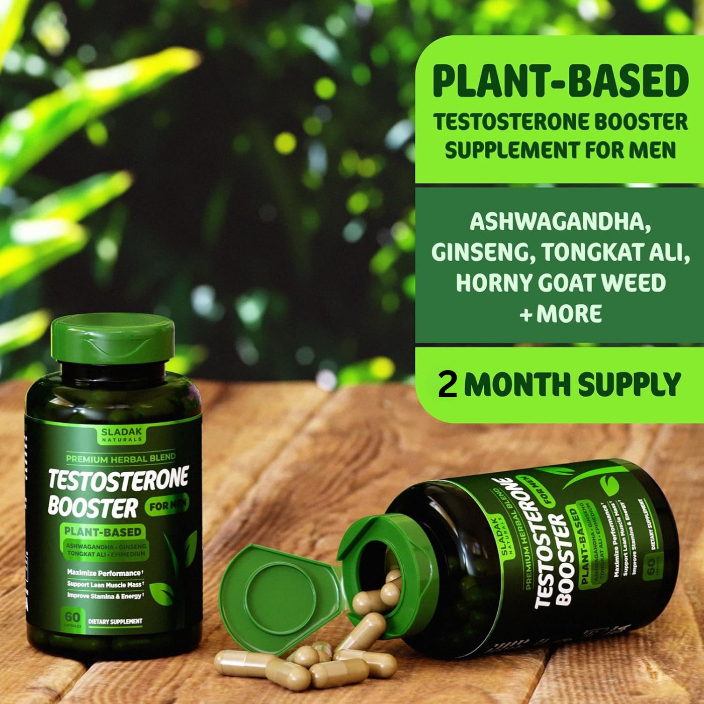 Sladak Naturals Testosterone Booster 60 Capsules (1 month), 120 Capsules (2 month)