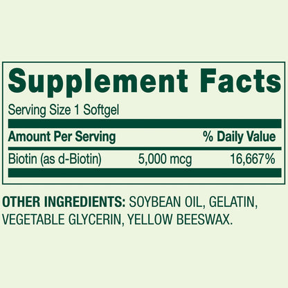 Spring Valley Biotin (5,000 mcg) – 120 Softgels