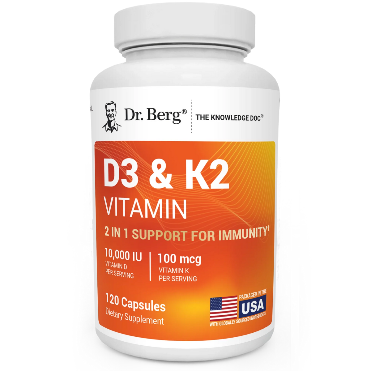 Dr. Berg Vitamin D3 & K2 – 10,000 IU D3 + 100 mcg K2, 120 Capsules