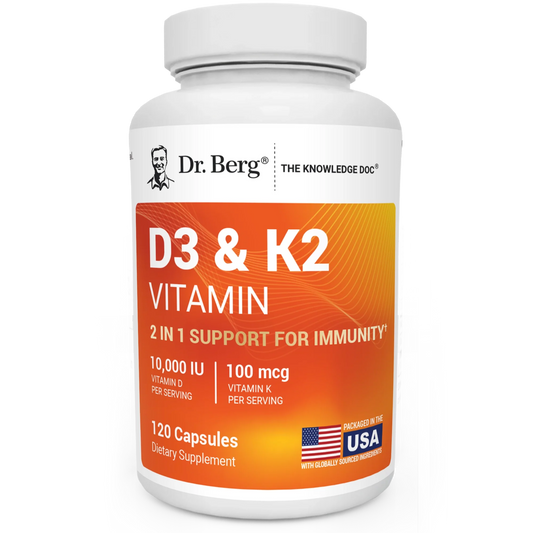 Dr. Berg Vitamin D3 & K2 – 10,000 IU D3 + 100 mcg K2, 120 Capsules