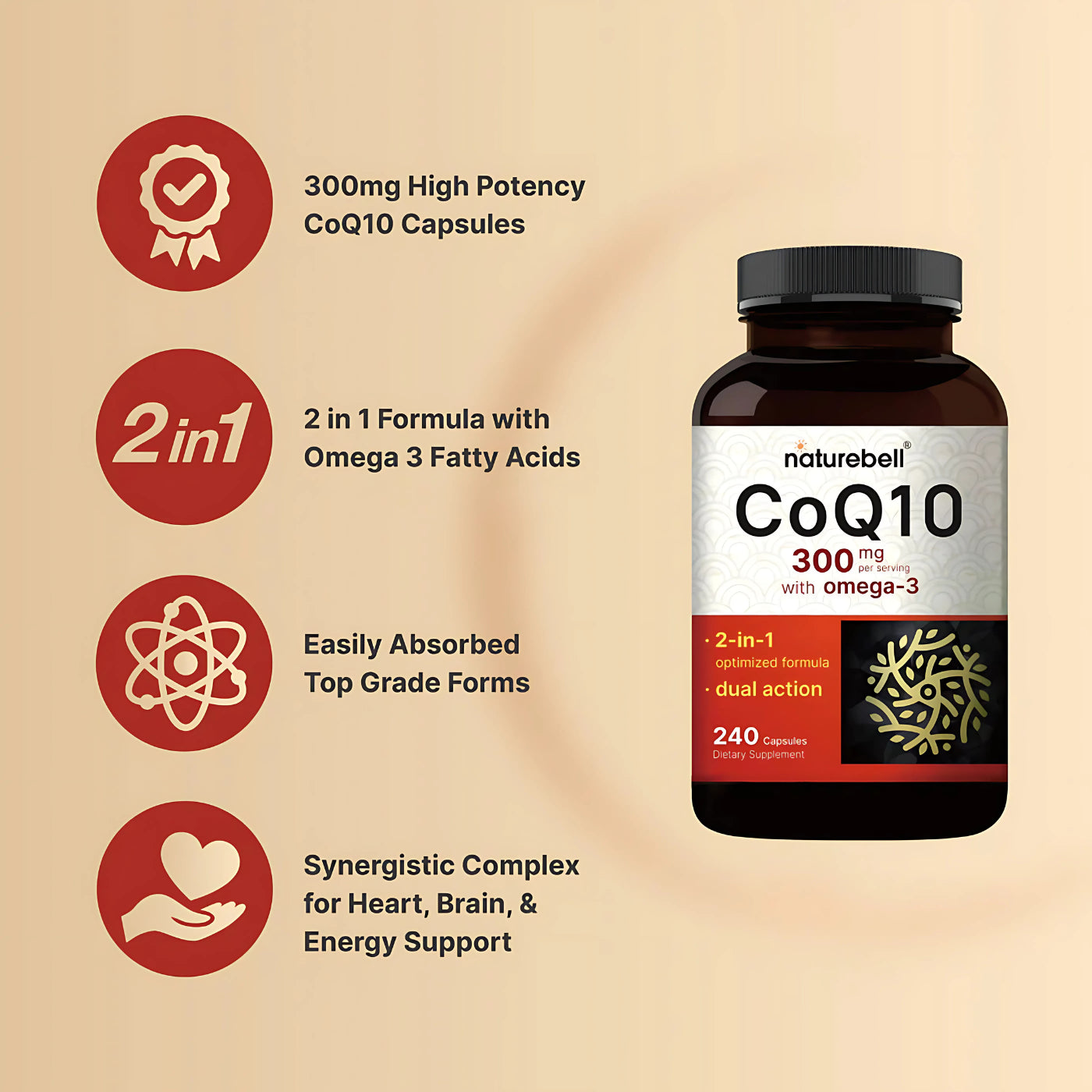 NatureBell CoQ10 with Omega-3 300 mg 240 Capsules