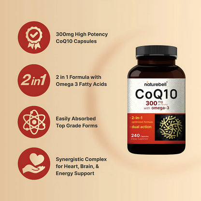 NatureBell CoQ10 with Omega-3 300 mg 240 Capsules