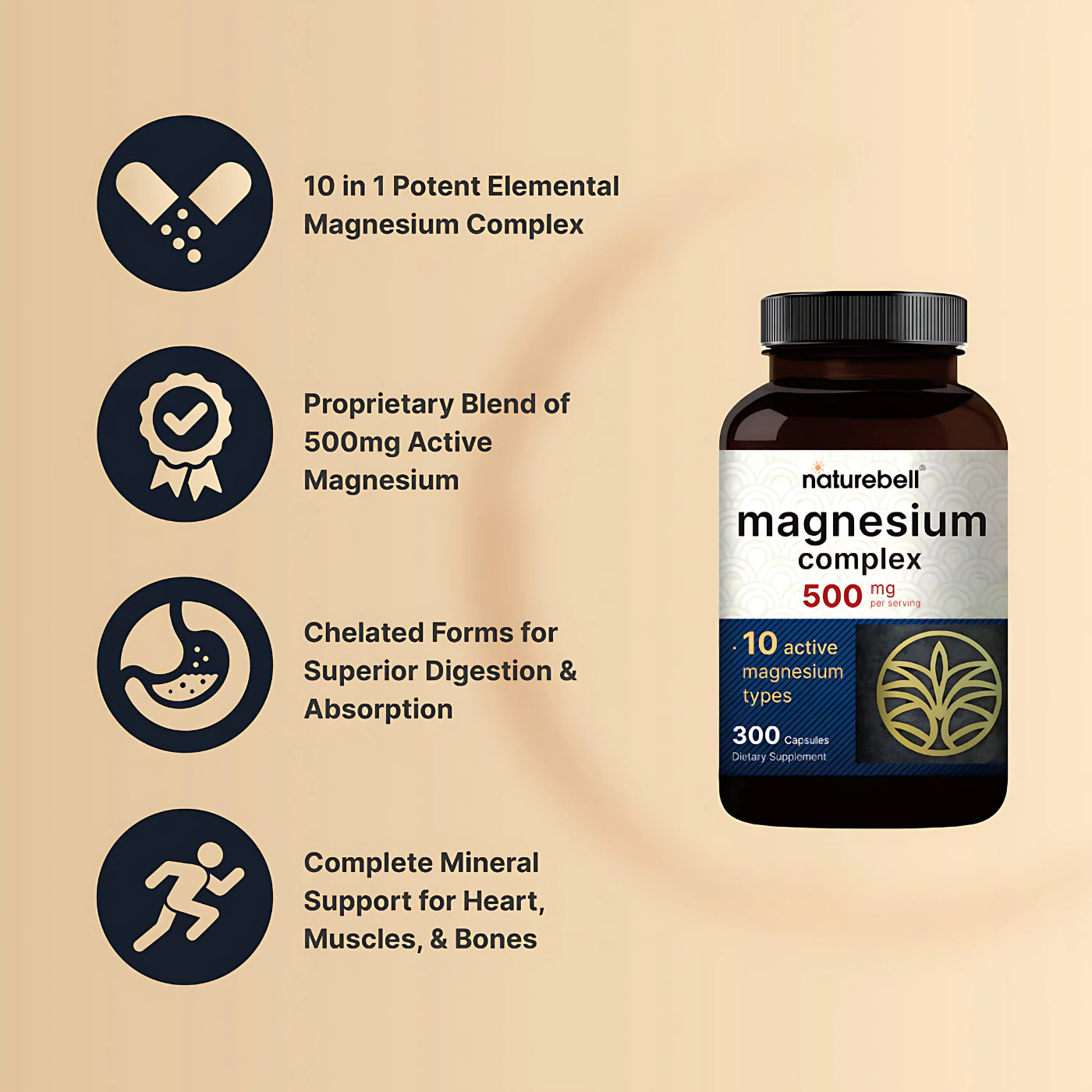 NatureBell Magnesium Complex 500 mg 300 Capsules